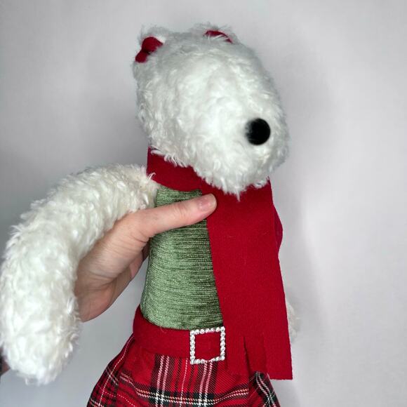 Woof & Poof Christmas Dog Airedale Terrier Plush Plaid Skirt Red Boots 28" - Picture 3 of 10